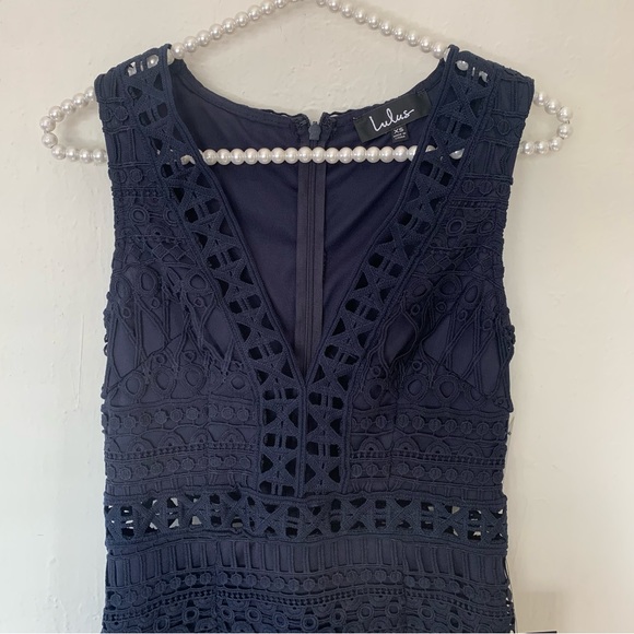 Lulu’s Take Me Dancing Navy Blue Crochet Lace Sleeveless Mini Dress - Picture 11 of 13